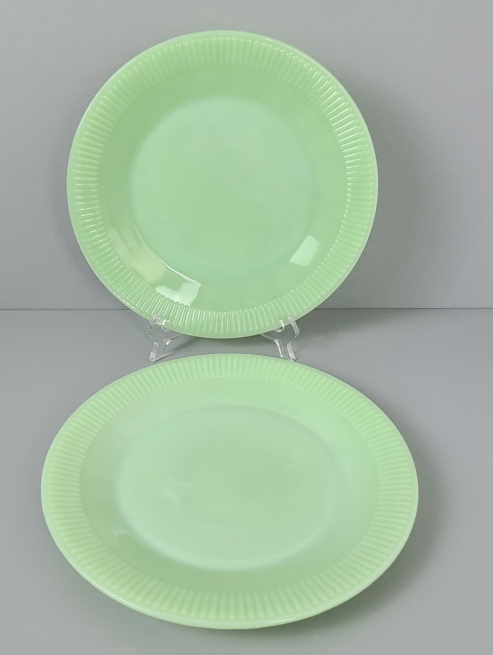 Anchor Hocking Fire King Jadeite Jane Ray Vintage Plates-Set Of Two